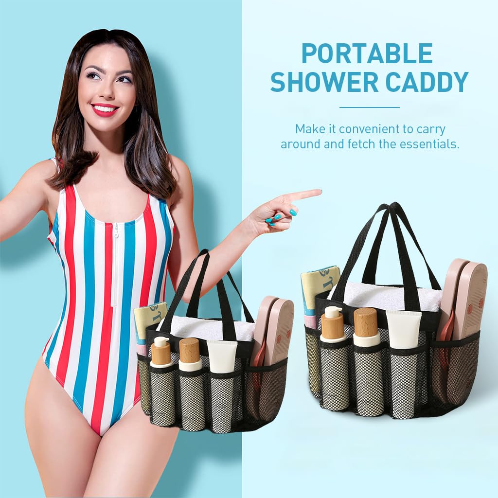 ZIBUYU® Shower Caddy Hand Bag Beach Bag Multi-pocket Toiletry Organizer Bag Quick Dry Mesh Beach Bag Shower Caddy Bag for Beach, Swimming, Gym, 33x24x24cm