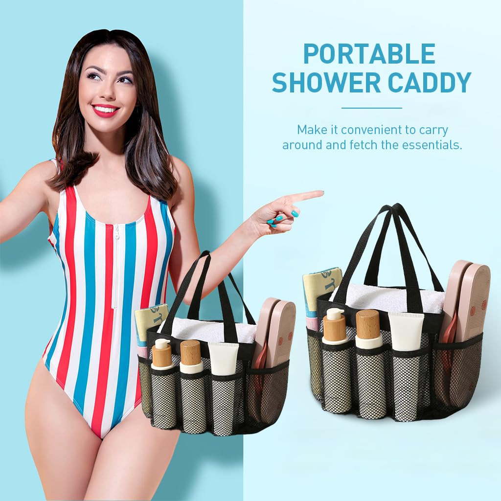 Zibuyu Shower Caddy Storage Bag for Beach Gym and Swimming with Multi Pockets 33x24x24cm Mesh Black