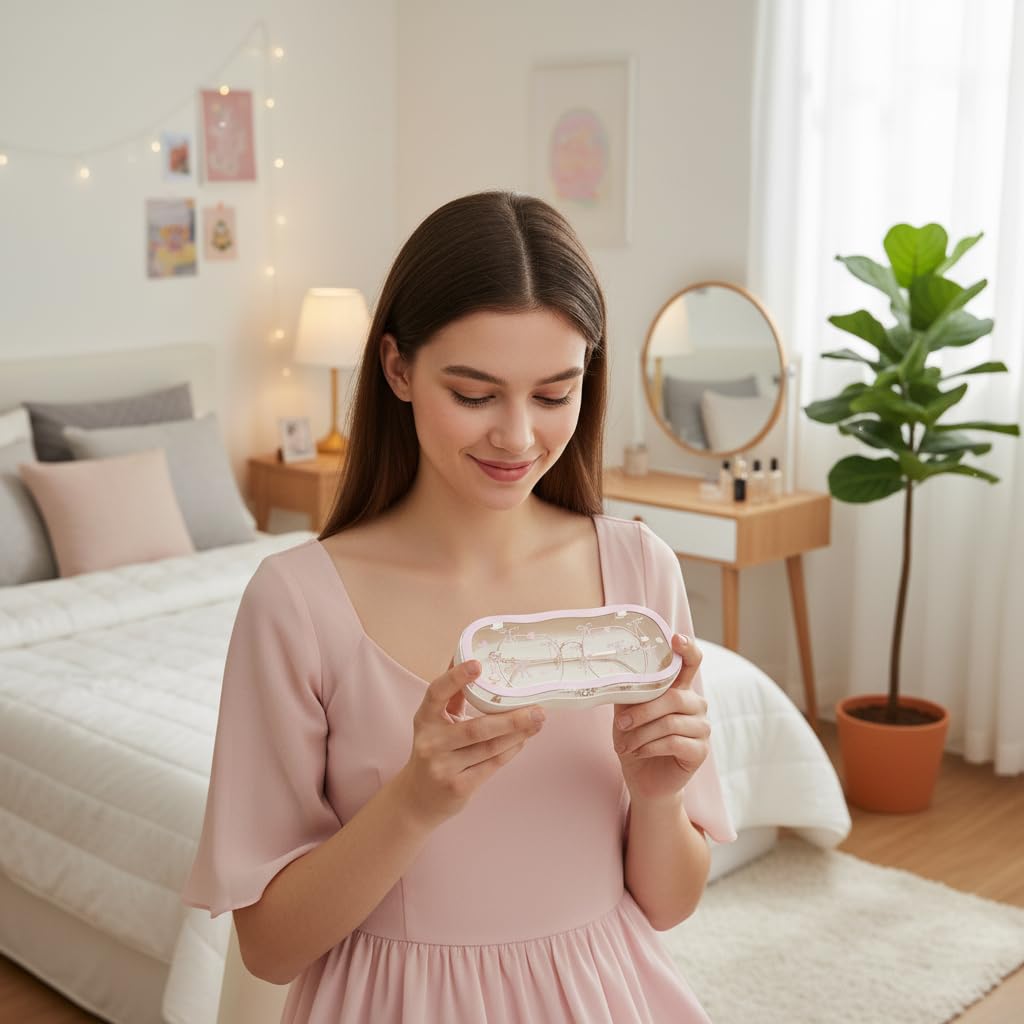 PROBEROS Eyeglasses Storage Case for Glasses and Accessories with Clear PP Box | Pink Organizer Holder