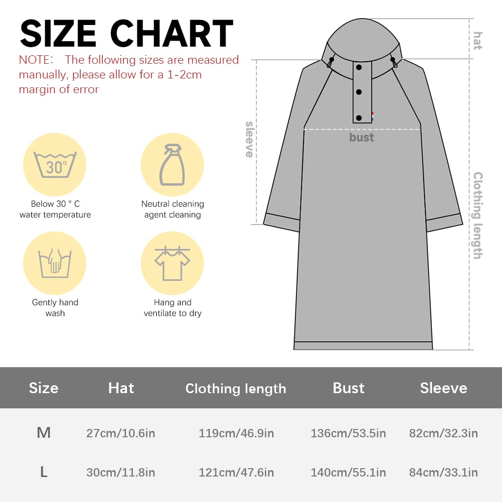 PALAY Rain Coat for Women 124cm Extra Long Waterproof Poncho with Hood and Wide Brim