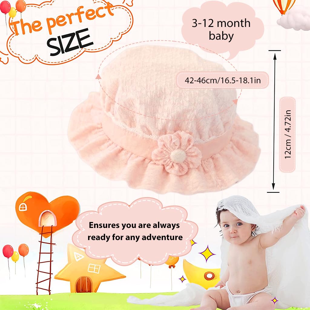 SNOWIE SOFT® Baby Sun Hat Toddler Girls Sun Cap Breathable Cotton Sun Cap Bucket Hat Cute Floral Embossing Baby Girls Hat Birthday Gift for Girls 6-18 Months