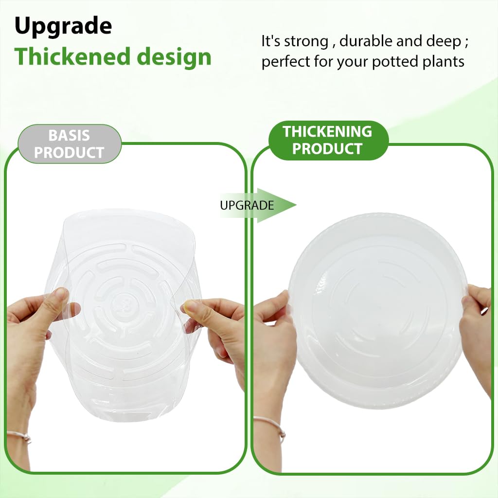 HASTHIP Plant Pot Saucers for Indoor and Outdoor Use with Drainage Grooves 12pcs 9.8 in | Clear Plastic Trays to Prevent Water Spillage