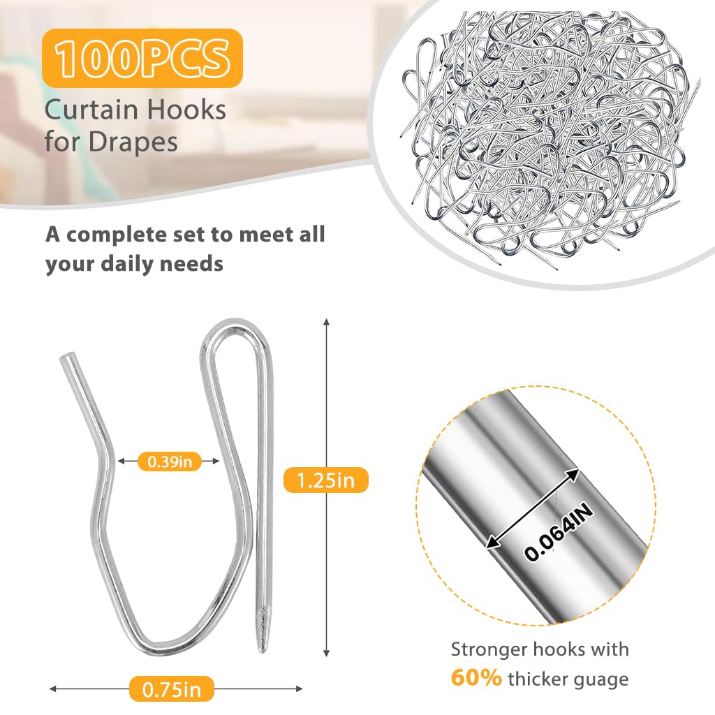 HASTHIP Curtain Hooks for Pleated Drapes featuring Uniform Pleat Design and 100Pcs Set | 1.25 in Heavy Duty Hooks