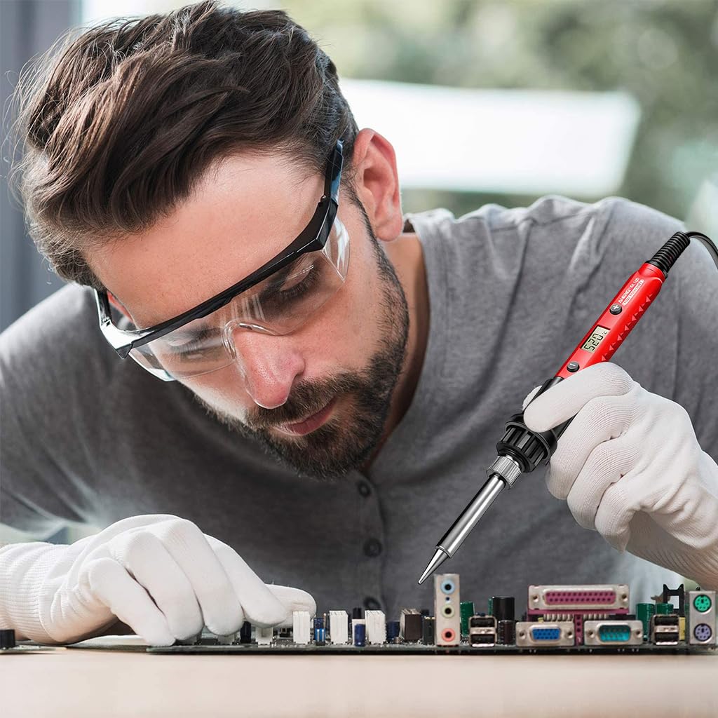 Serplex Soldering Iron Kit for Electronic Repair with LCD Display and 60W Adjustable Heat | Includes 5 Tips and Ergonomic Handle