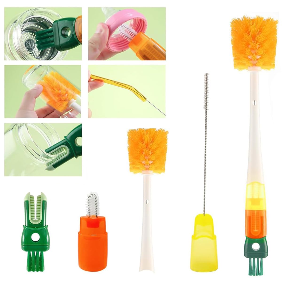 SNOWIE SOFT Baby Bottle Cleaning Brush Kit 5pcs with Dual Head Design and Silicone Bristles