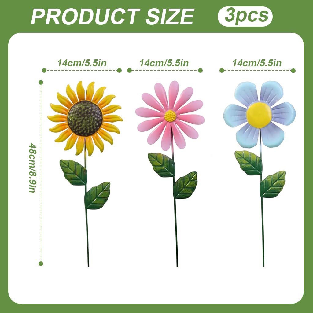 HASTHIP Flower Garden Stakes for Outdoor Decor featuring 18.9 in Metal Daisy Sunflower Set