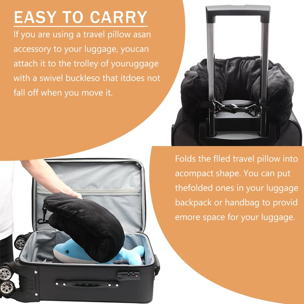 HANNEA Stuffable Neck Pillow for Travel with Quick Release Buckle and Soft Velvet Cover | Packable Case with Zipper Pouch and Removable Shoulder Strap
