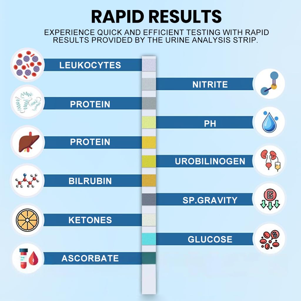 HANNEA Urinalysis Strips for Quick UTI and Diabetes Check with 10 Parameters | 100 Count