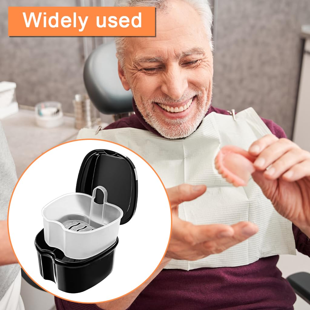 ZIBUYU Denture Cup for Cleaning and Storage with Removable Strainer Basket | Leak-Proof PVC Container