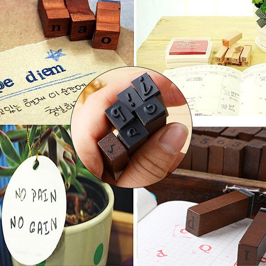 Climberty Rubber Stamps Set for Scrapbooking with 70 pcs Alphabet and Number Wood Box | Vintage Typewriter Font