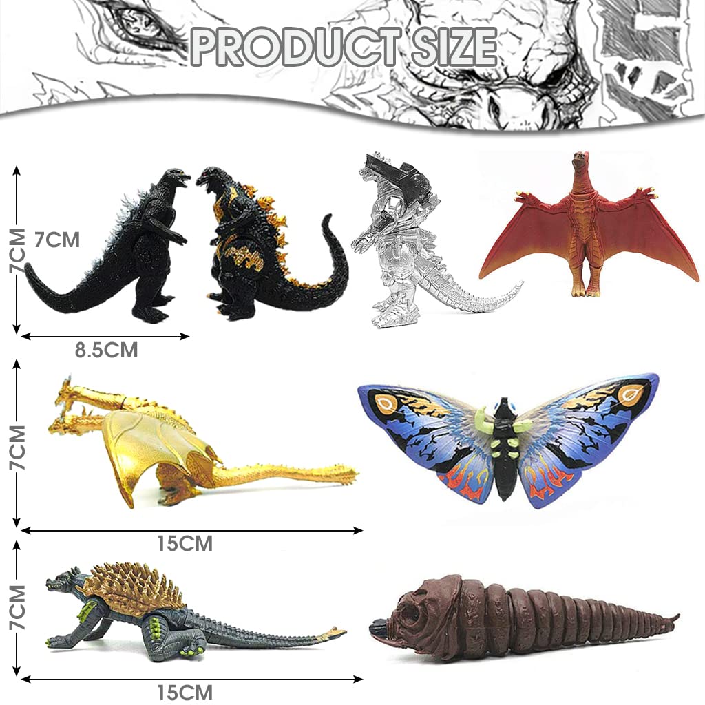 PATPAT® 8pcs PVC God Zilla Desktop Model Collection Dinosaur Model Action Figures God-Zilla Action Figures Soft Touch Vinyl PVC Toy for Kids Gifts for Kids (3-8 cm)