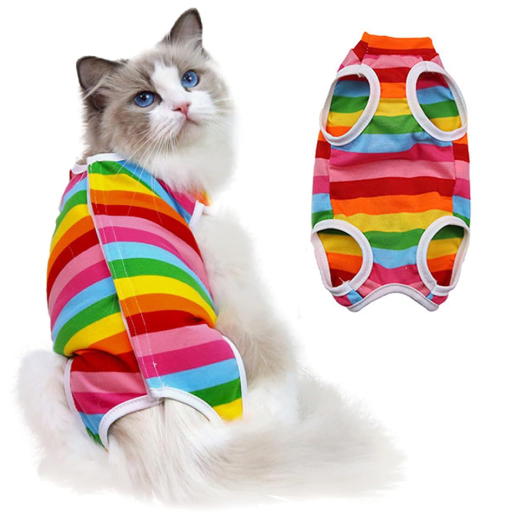 ZIBUYU Dog and Cat Vest for Surgery Recovery with Soft Breathable Fabric 50g Rainbow S