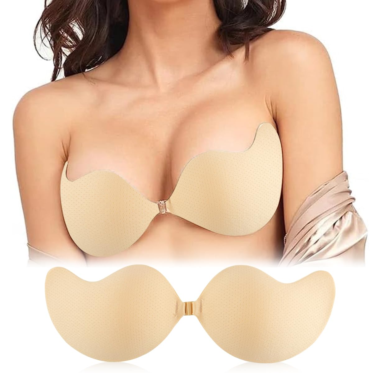 MAYCREATE Stick On Bra for Backless Dresses with Quick Hook Push Up Design | 1 Pair Silicone Adhesive Cups for Women