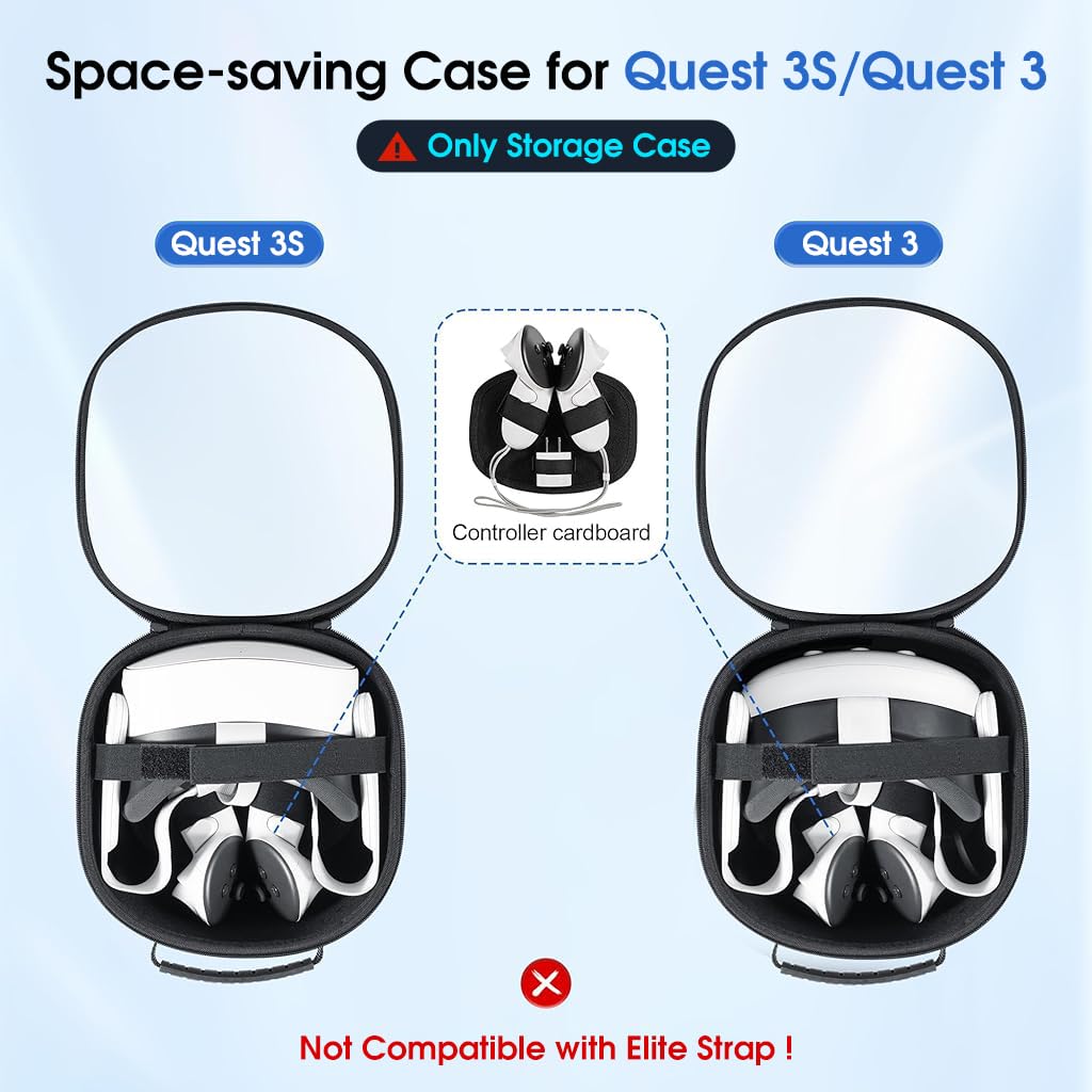 ZORBES Travel Case for Meta Quest 3S with Transparent Hard Cover and Built In Headset Band 23x12x23cm