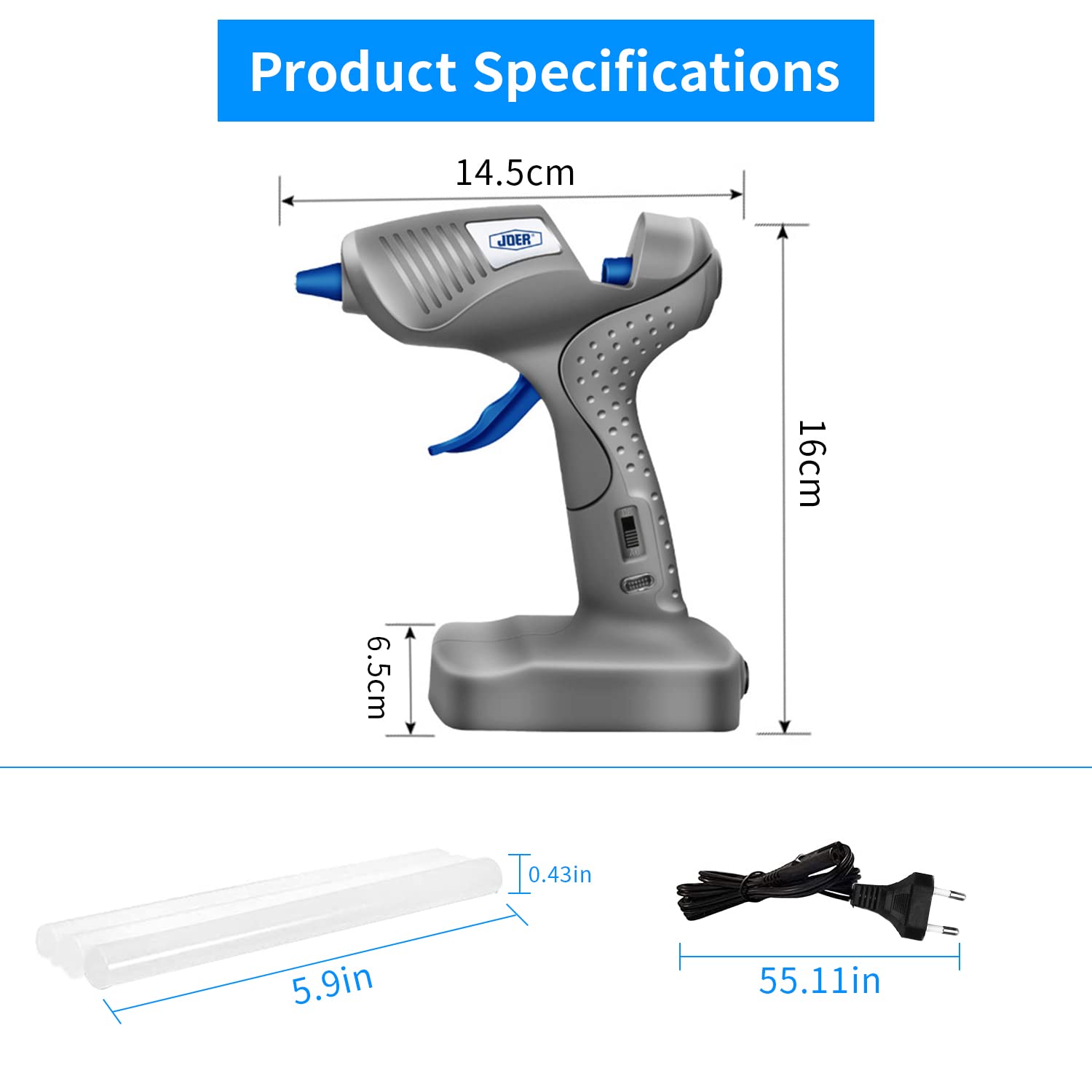 ELEPHANTBOAT Hot Glue Gun for DIY Crafts with Dual Power Supply and Stand Up Base | 20W Fast Preheating