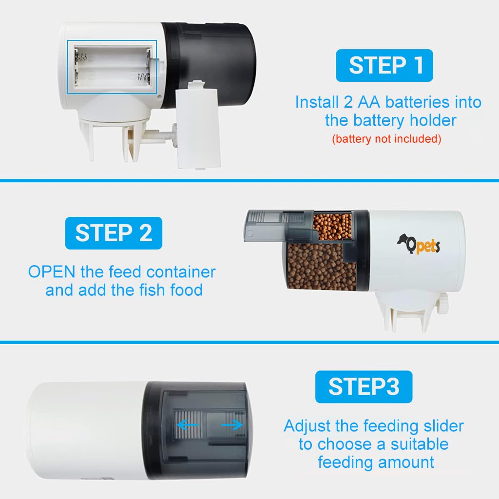 Qpets Automatic Fish Feeder for Aquariums and Ponds featuring 0.8L Container & 360° Mount | 2 PCS