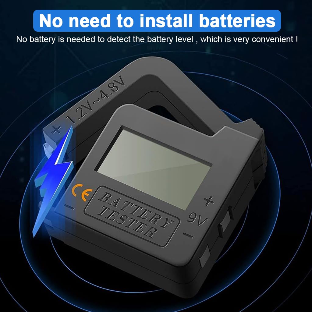 Serplex LCD Digital Battery Tester for AA AAA 9V and Button Cells featuring Self‑Powered Display | Compact Portable Checker for Home and Travel