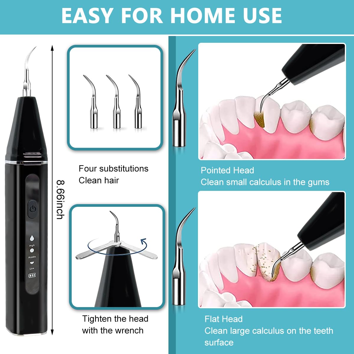 HANNEA Teeth Whitening Kit with LED and 4 Stainless Steel Bits for Deep Cleaning | USB Rechargeable