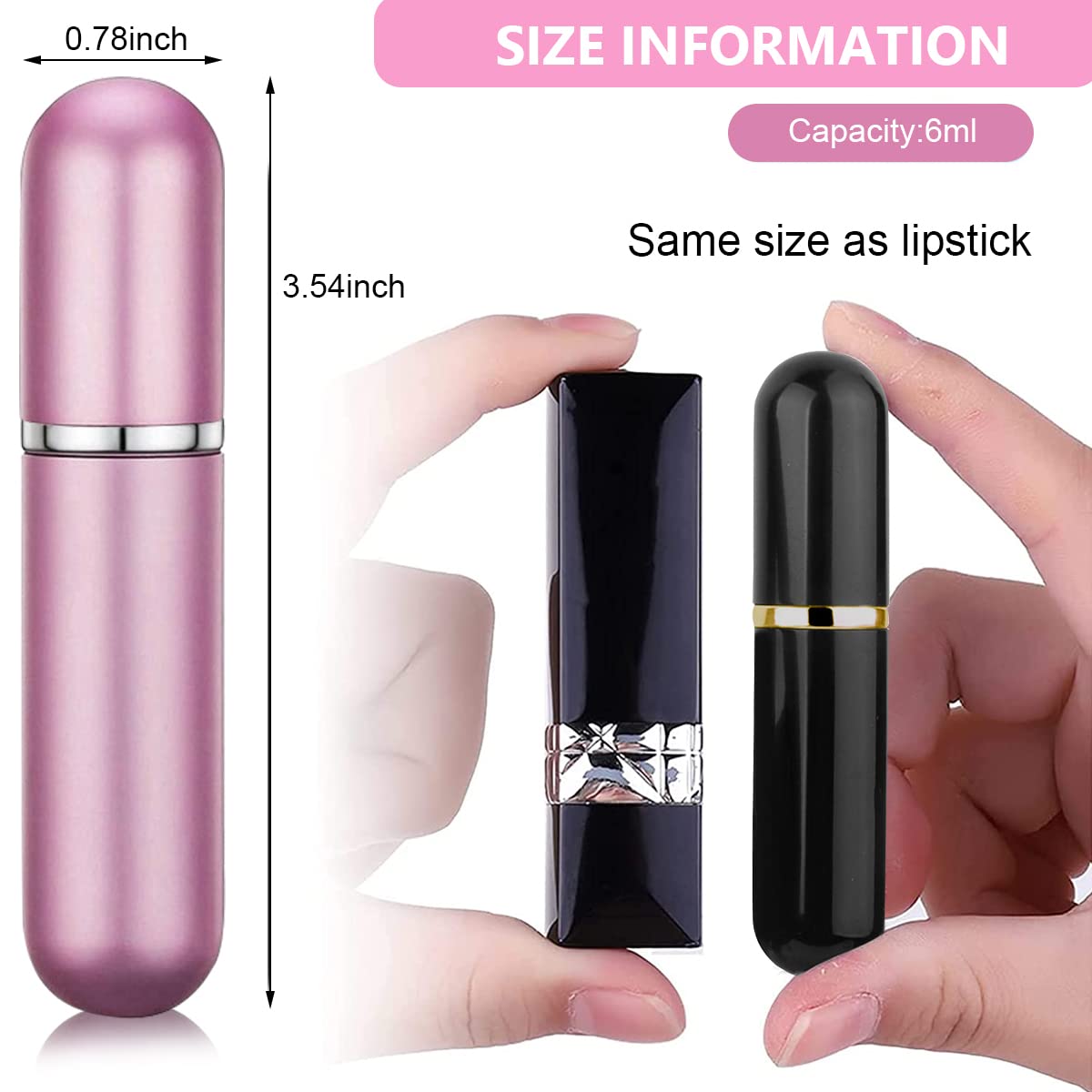 MAYCREATE Perfume Atomiser for Travel with Fine Mist Nozzle and 5ml Refillable Glass Sprayer | Pink and Black