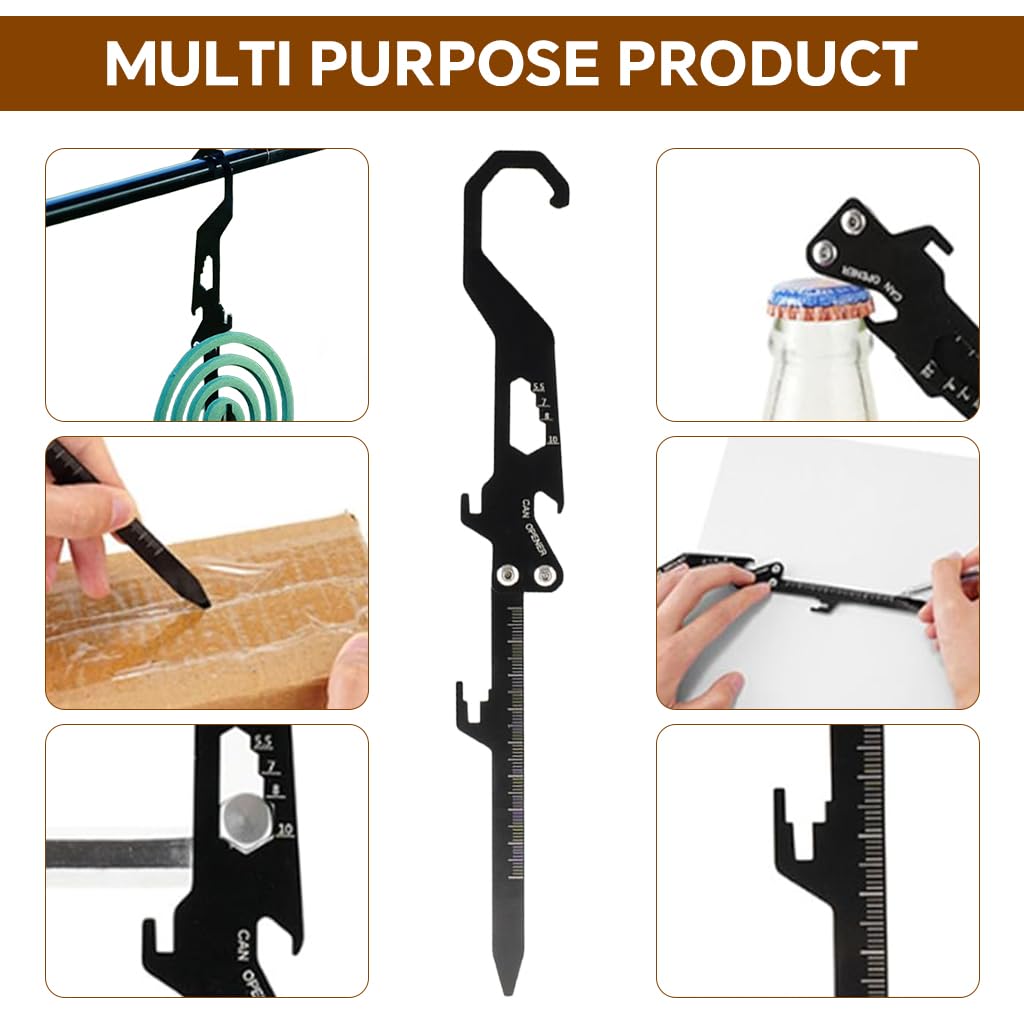 Proberos Bottle Opener for Camping and Fishing with 13cm Folding Design and Mosquito Coil Hook | 304 Stainless Steel Tool with Etched Measuring Marks