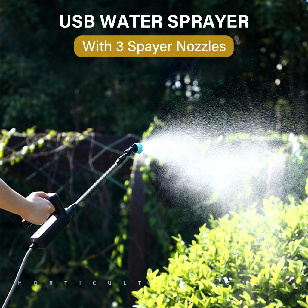 HASTHIP® USB Water Sprayer with 3 Nozzles 2400mAh Mist Lightweight Garden Sprayer with 16.4 Water Pipe Long Nozzle for Irrigation Gardening Watering Agriculture 2 PCS