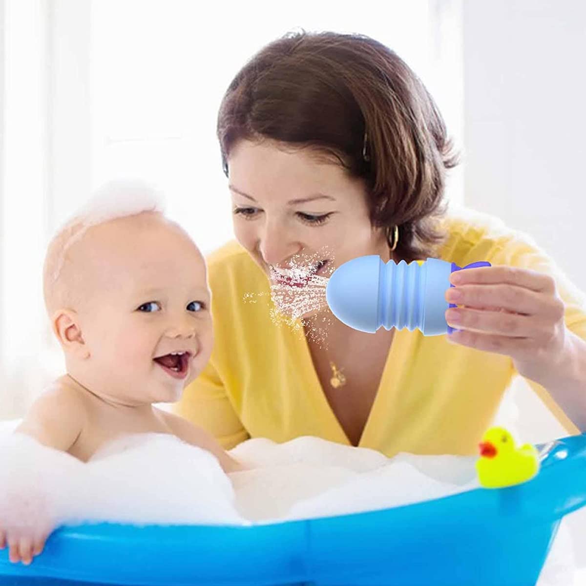 PATPAT Silicone Bath Toy for Toddlers with Rocket Water Spray and Bristle Brush Base | Blue