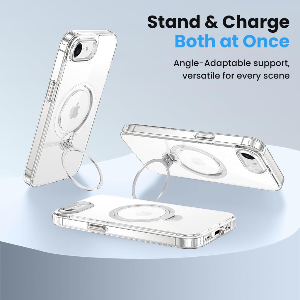ZORBES iPhone 16E Clear Phone Case with 360° Rotatable Kickstand and Magnetic Charging Support