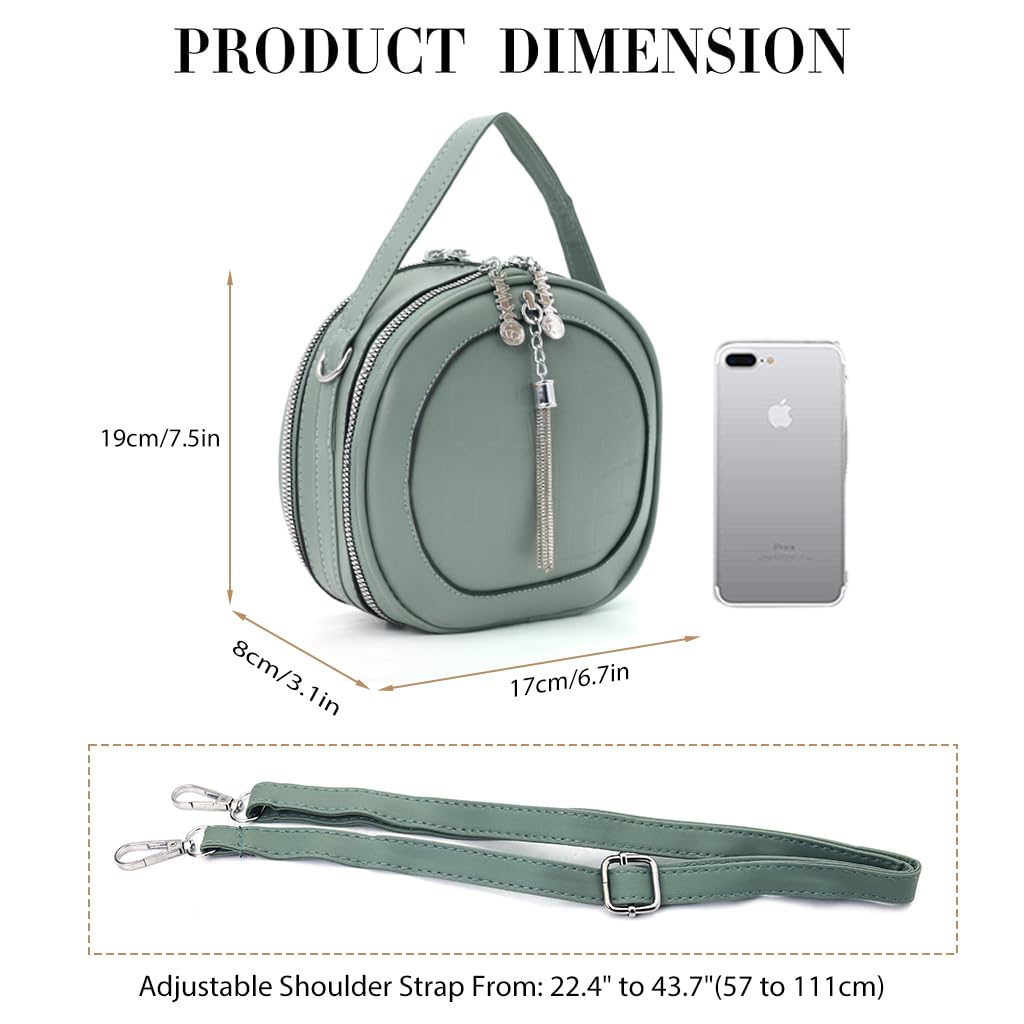 Zibuyu Hand Bag for Women featuring Double Layer Round Design 19x8x17 cm in Mint Green | Detachable Crossbody Strap