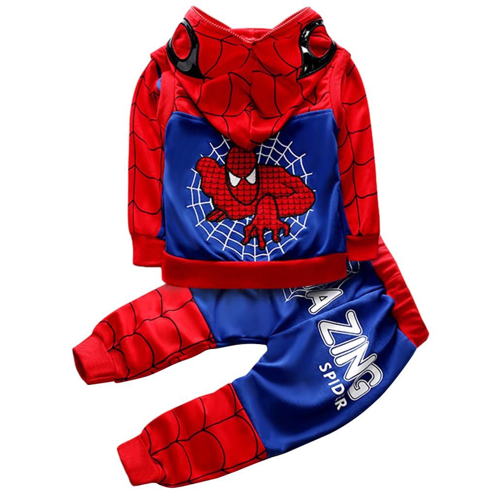 GUSTAVE® Spidernan Jacket Hoodies for Boys and Trousers Set of 3pcs, Cartoon Print Sweatshirt Sleeveless Hoodie Coat & Pants Set for Baby Boy 4-5 Years Old, Toddler Children Clothing Suit