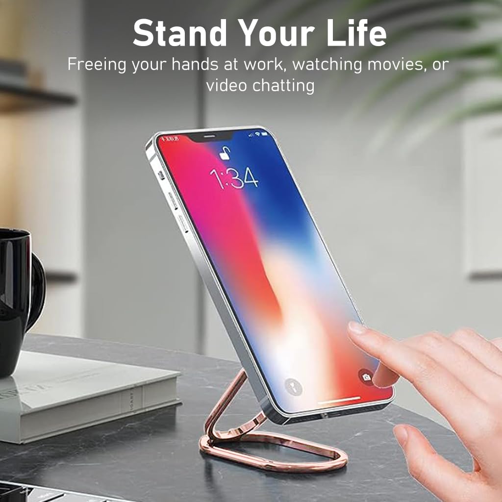 ZORBES® Metal Mobile Stand for Table, Foldable Phone Holder 3M Self-Adhesive Mobile Holder Folding Phone Grip Holder Universal Desktop Phone Stand Mobile Ring Holder for Most Smartphone, Tablet