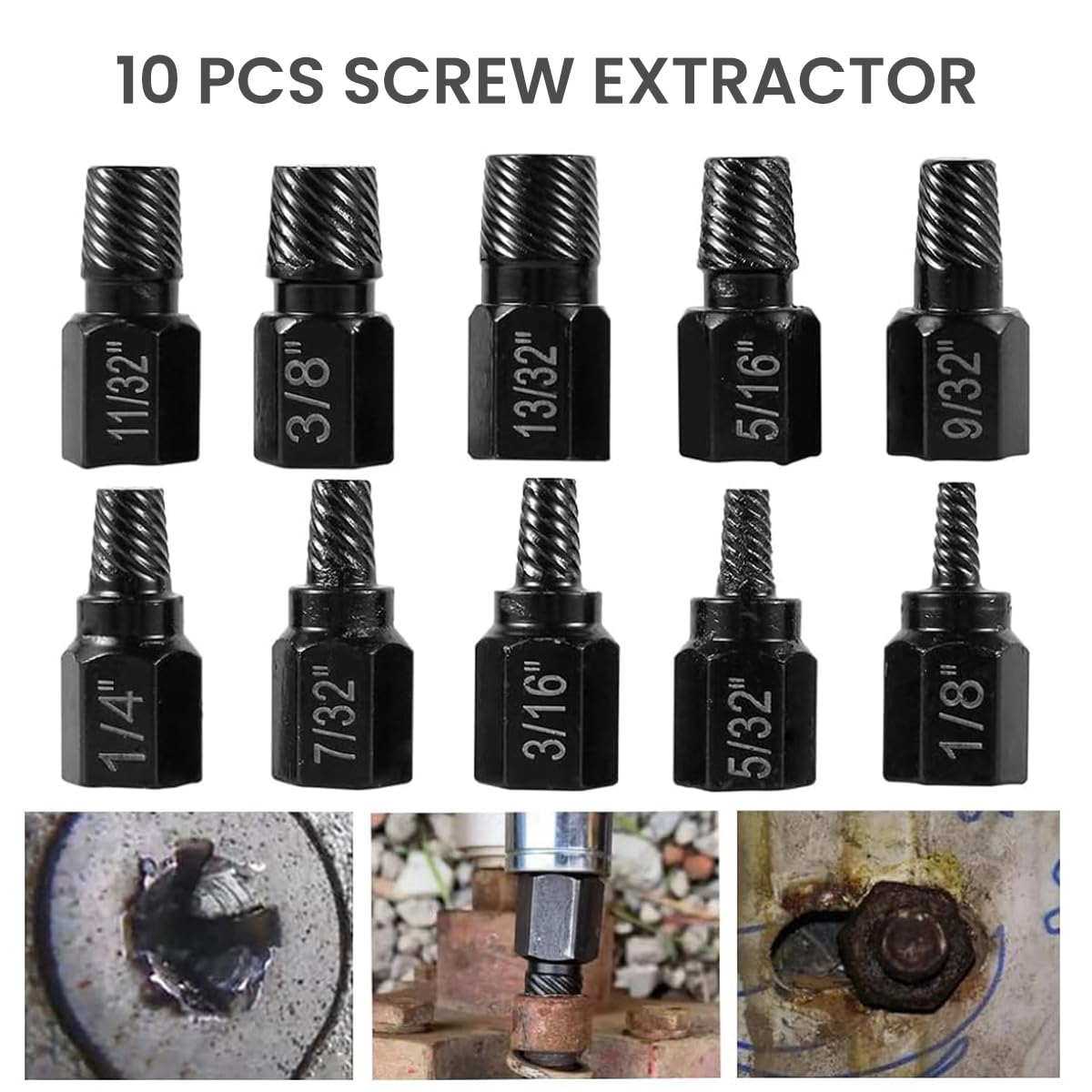 Serplex® 10Pcs Screw Extractor Set Damaged Screw Extractor Set Stripped Screw Extractor Set for Broken Bolt, Socket Extension Drill Bits Tools Set, Easily Remove Broken Screws, Studs, Bolts