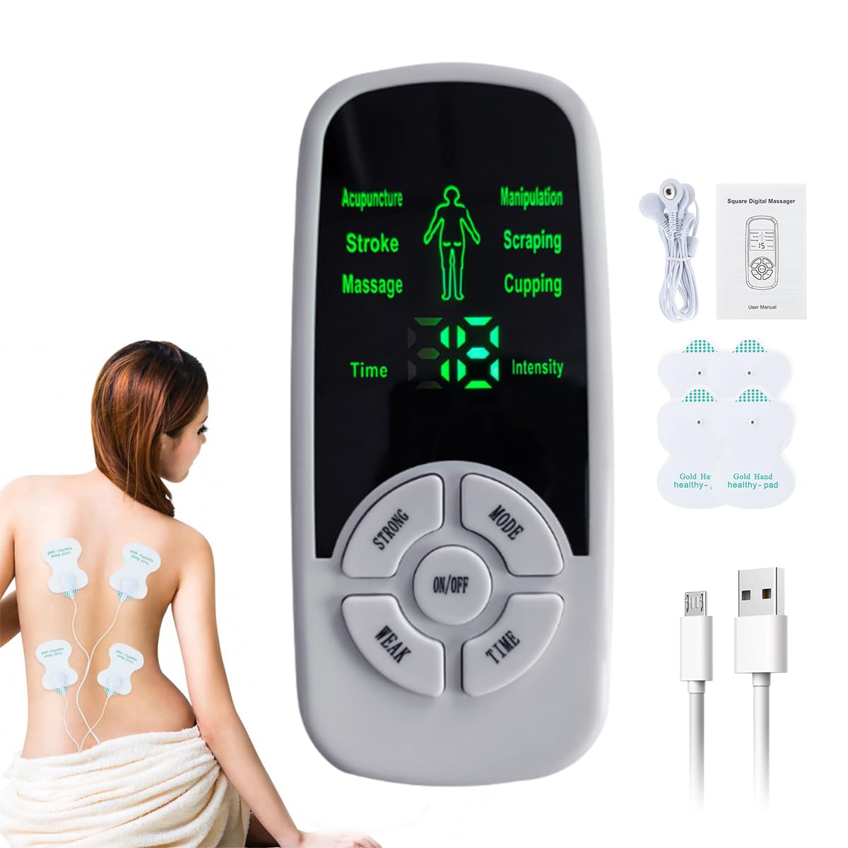 HANNEA® Electric Massage Patch EMS Neck Massager with 4 Patches Electronic Nerve Stimulator and Massager for Neck, Shoulder Neck Massager for Physiotherapy, Pain Relief, Subcutaneous Nerve Stimulation