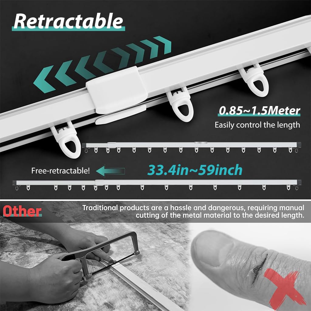 HASTHIP Curtain Track for Ceiling Mount with Silent Roller Hooks 33.46–59 in Aluminum Alloy Grey