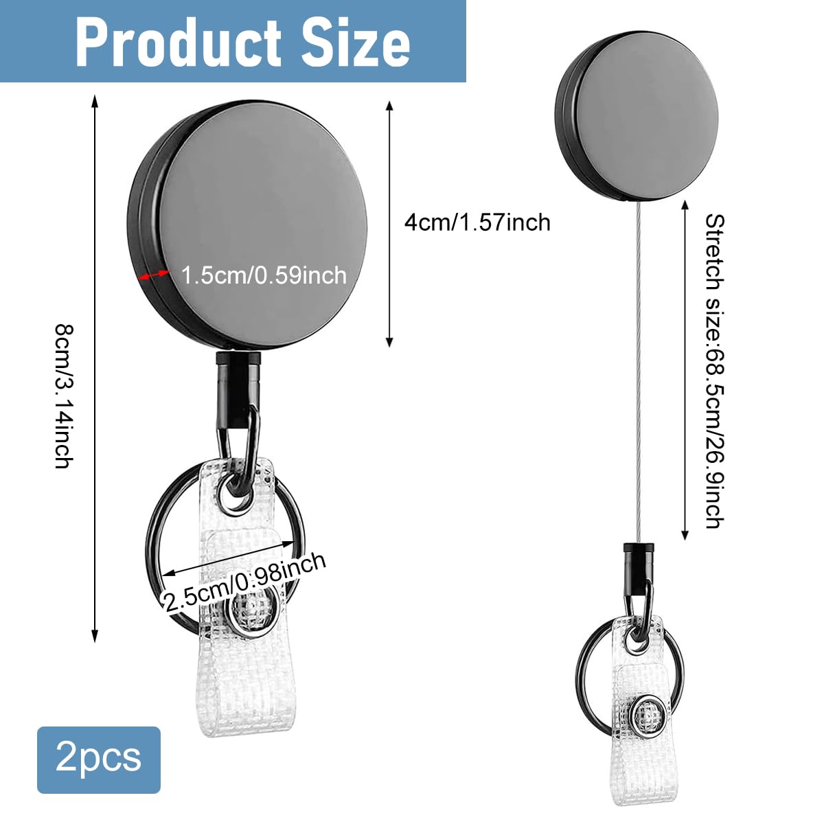 Climberty ID Card Holder for Work and Keys with 27.5 in Pull Cord and Metal Casing | Glossy Black