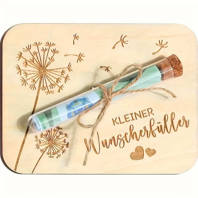 OFIFO® Chic Wooden Gift Box with Envelope - Rectangular Wishing Jar Keepsake for Birthdays, Weddings & Celebrations-Brown