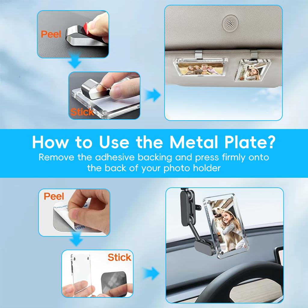 STHIRA Acrylic Photo Holder for Car Sun Visor with Magnetic Clip and 6x9cm Clear Frame | Pack of 2