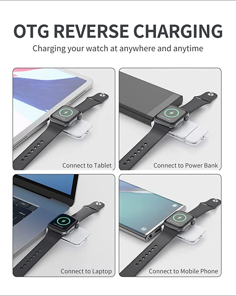 ZORBES Watch Charger for Apple Watch with Dual USB A and USB C Plug and Go Design | Fast Wireless Charging in White