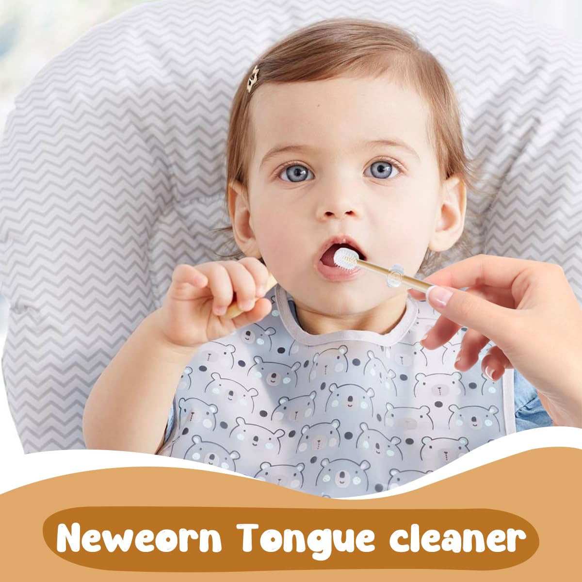 SNOWIE SOFT Silicone Baby Toothbrush Set for 0–18 Months with Tongue Cleaner and Gum Massager | Orange 3Pcs Infant Oral Care