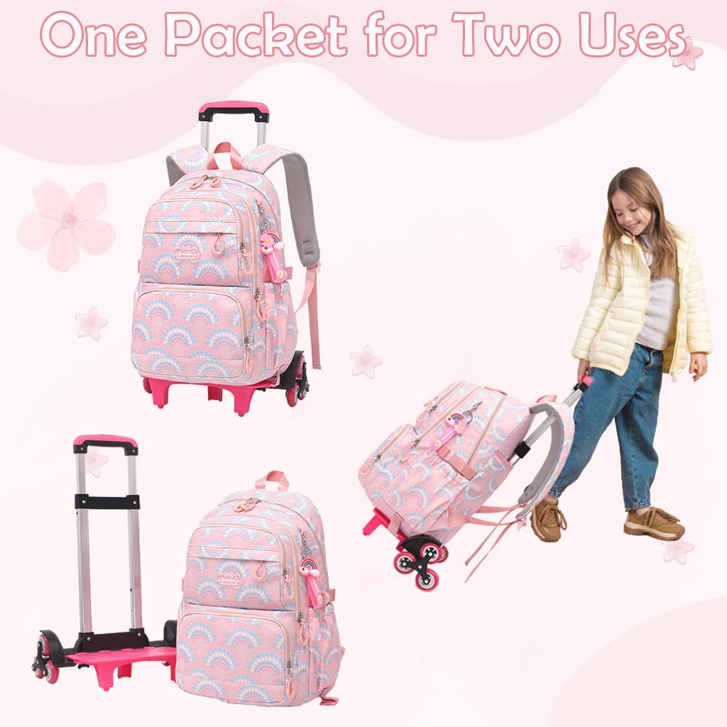Climberty School Bag with 6 Wheel Rollers and Detachable Stand for Girls 7–12 | Waterproof Backpack