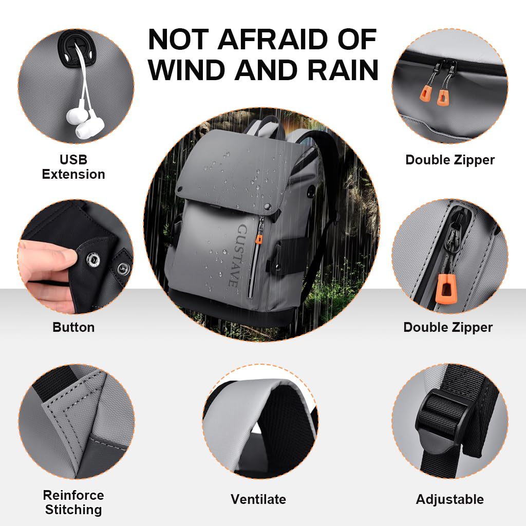 GUSTAVE Laptop Backpack for Business and Travel with USB Charging Port and Waterproof Polyester | Fits 15.6 Inch Laptop