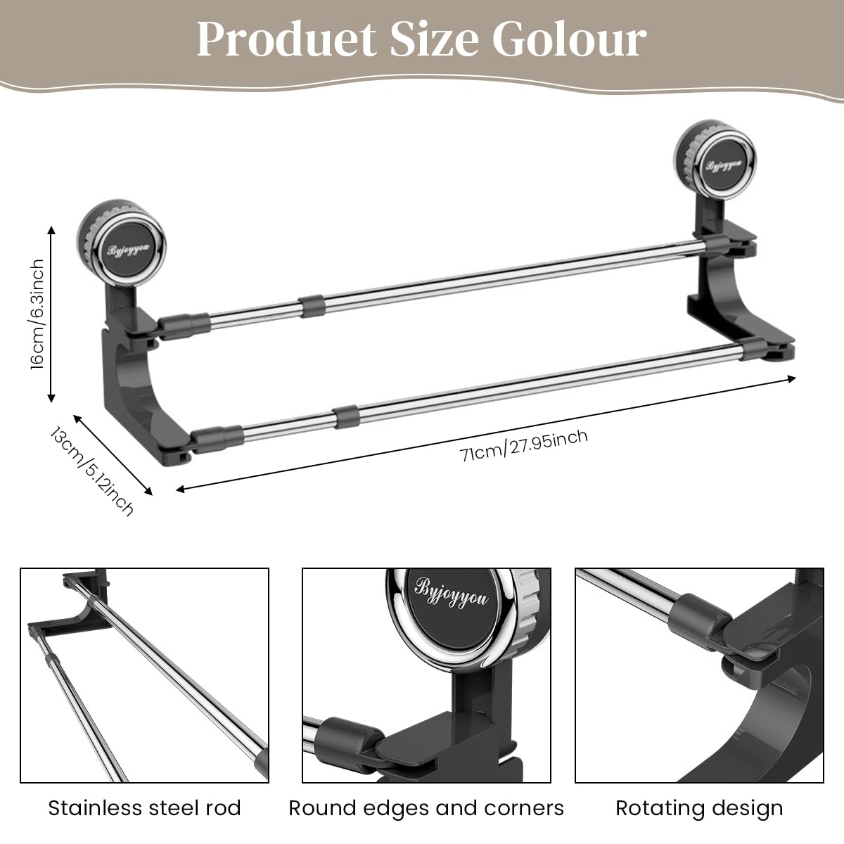 HASTHIP Retractable Towel Rack for Bathroom and Kitchen with 30–70cm Adjustable Length | Stainless Steel Double Layer Suction Organizer