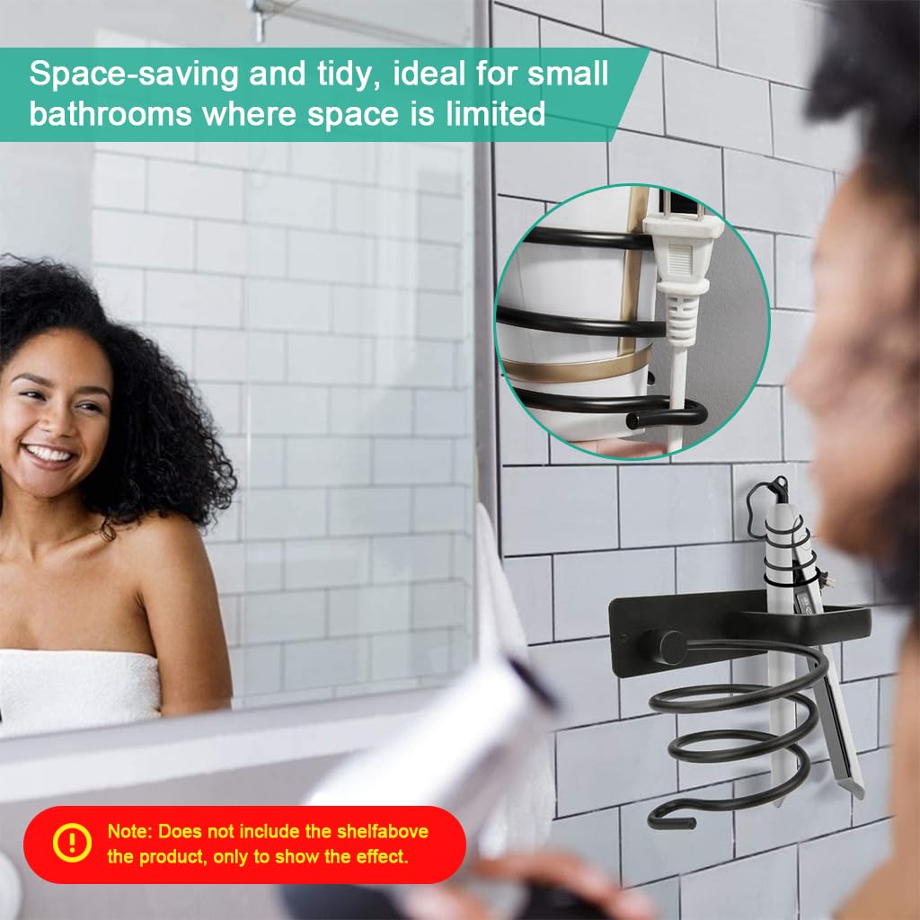 HASTHIP Hair Dryer Stand for Wall with 4 Hooks and Nail Free Installation | Aluminum Alloy Organizer for Bathroom and Salon