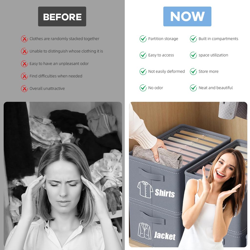 ZIBUYU Wardrobe Organizer for Clothes 7 Compartments 44x25x22cm with PP Inserts and Handle