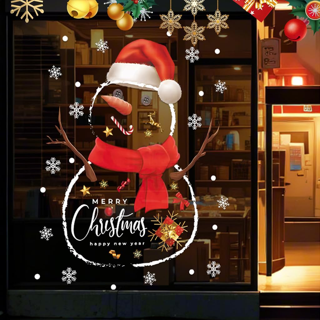 HASTHIP Snowman Window Clings for Christmas Decorations with Static Cling 45x60cm | Reusable Glass Stickers