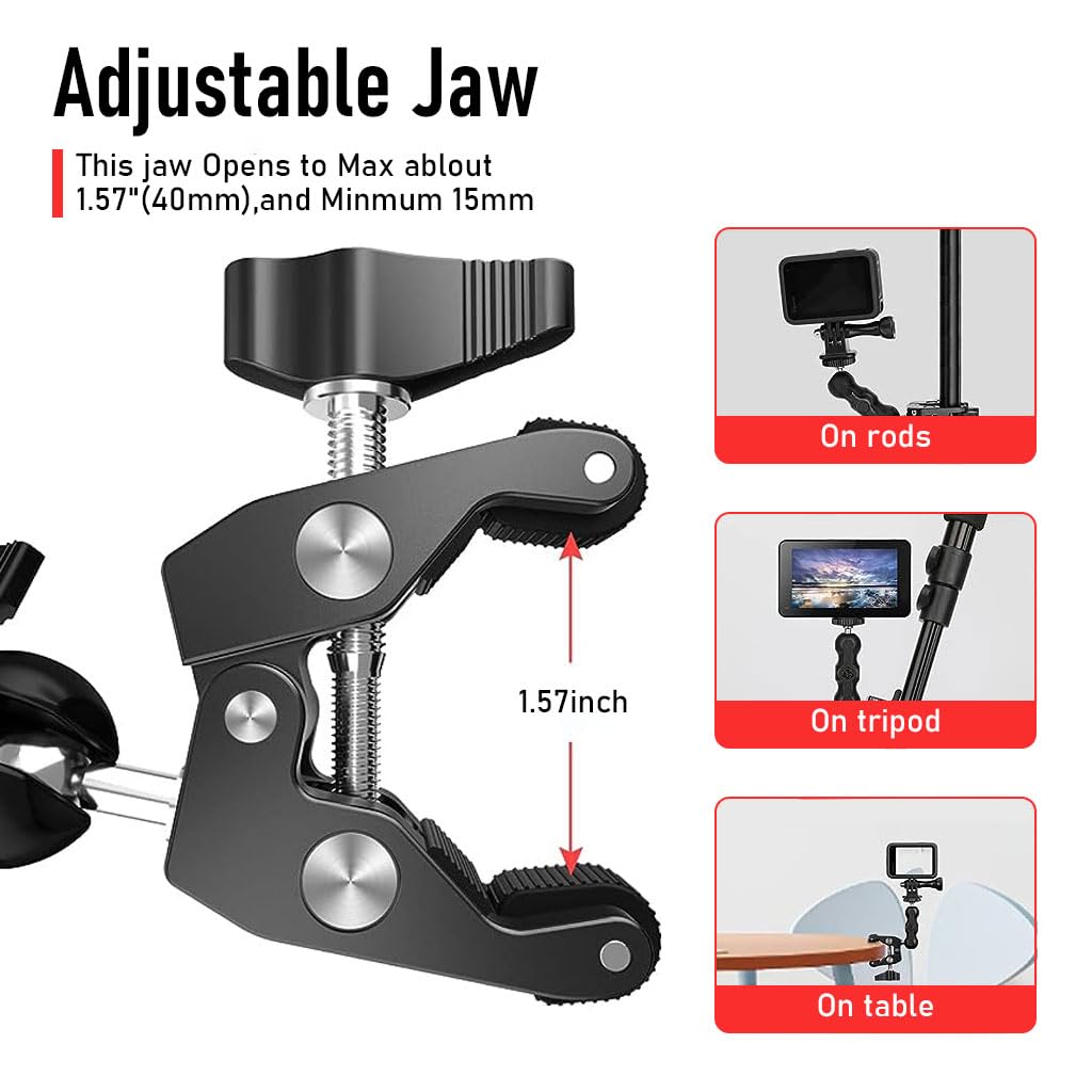 ZORBES Camera Clamp Mount for Action Cameras and Nikon DSLR featuring 360° Rotation | Universal 1/4