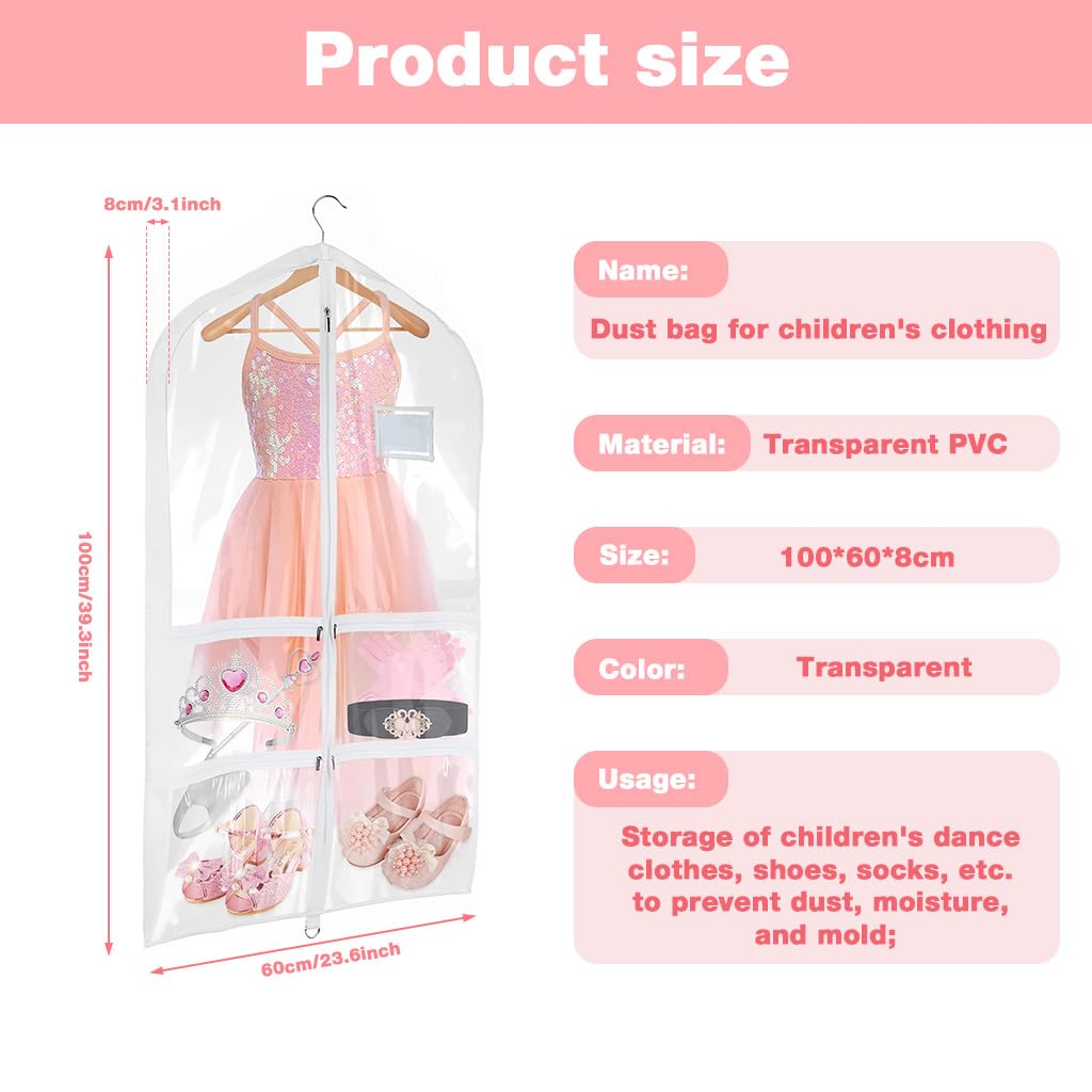 HASTHIP Garment Bags for Dance Costumes with Zippered Pockets 24 x 40 in PVC Cover | Kids Organizer
