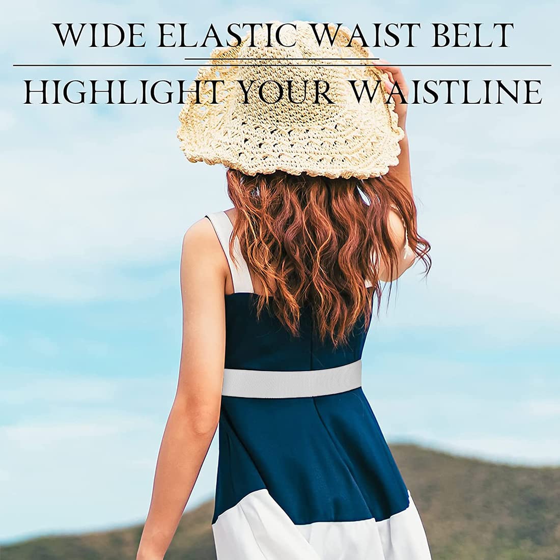 PALAY Women Retro Wide Elastic Waist Belt featuring Alloy Buckle 63cm White for Dresses