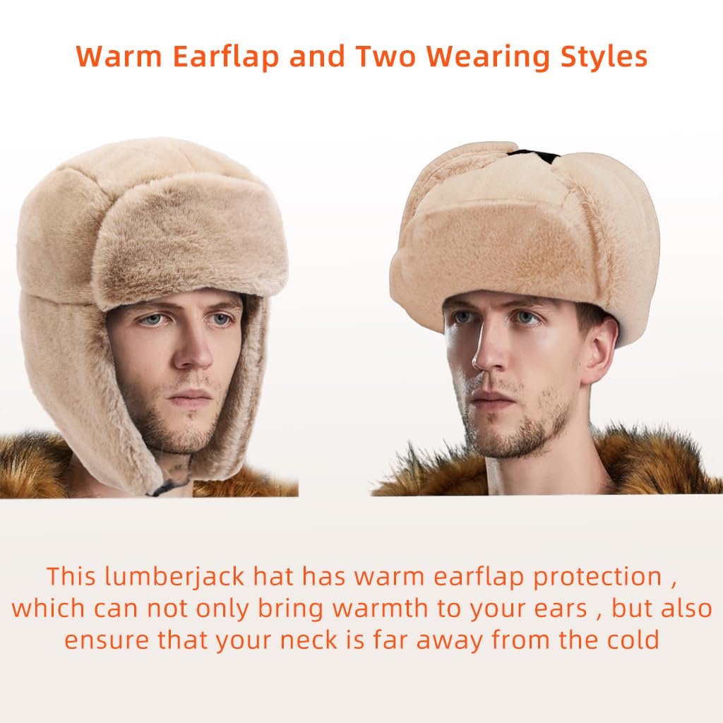 PALAY® Winter Warm Hat Trapper Hat Fleece Warm Hat Motorcycling Hat Unisex Windproof Winter Cap for Men and Women Fashion Plush Trapper Hat Christmas Gift Off-White