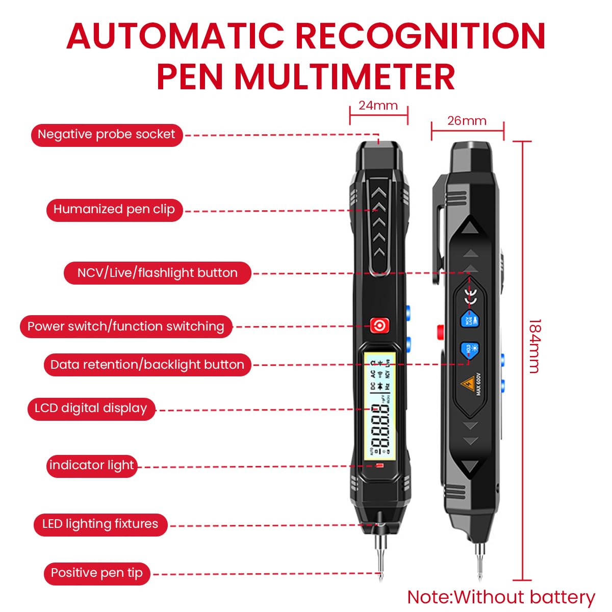 Serplex Digital Multimeter for AC/DC Voltage and Resistance Testing with 6000 Counts | Non Contact NCV Tester Pen Featuring LED Light and LCD Display