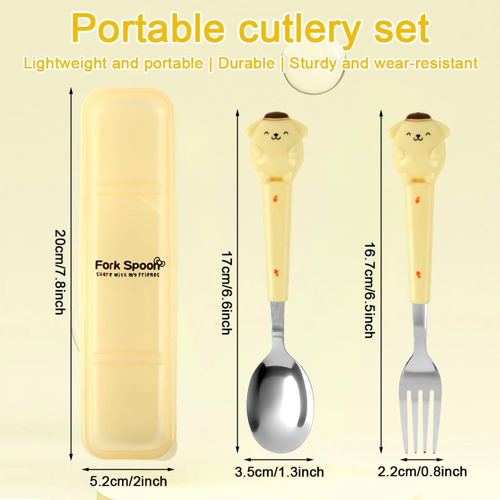 Supvox Cute Spoon and Fork Combo with Storage Case for Kids Lunch Box 7.87 in Set of 2